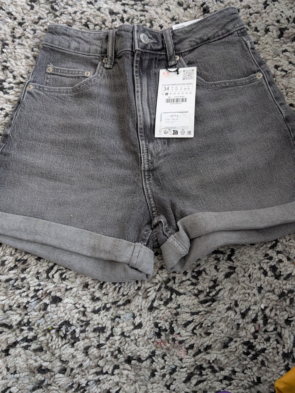 High-Rise Rolled Hem Women's Denim Shorts - Gray